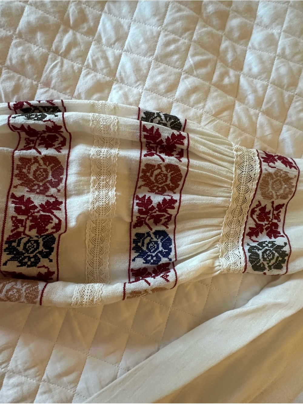 Love Sam Cream Boho Tunic with Multicolor Embroidered Trim - Picture 3 of 4